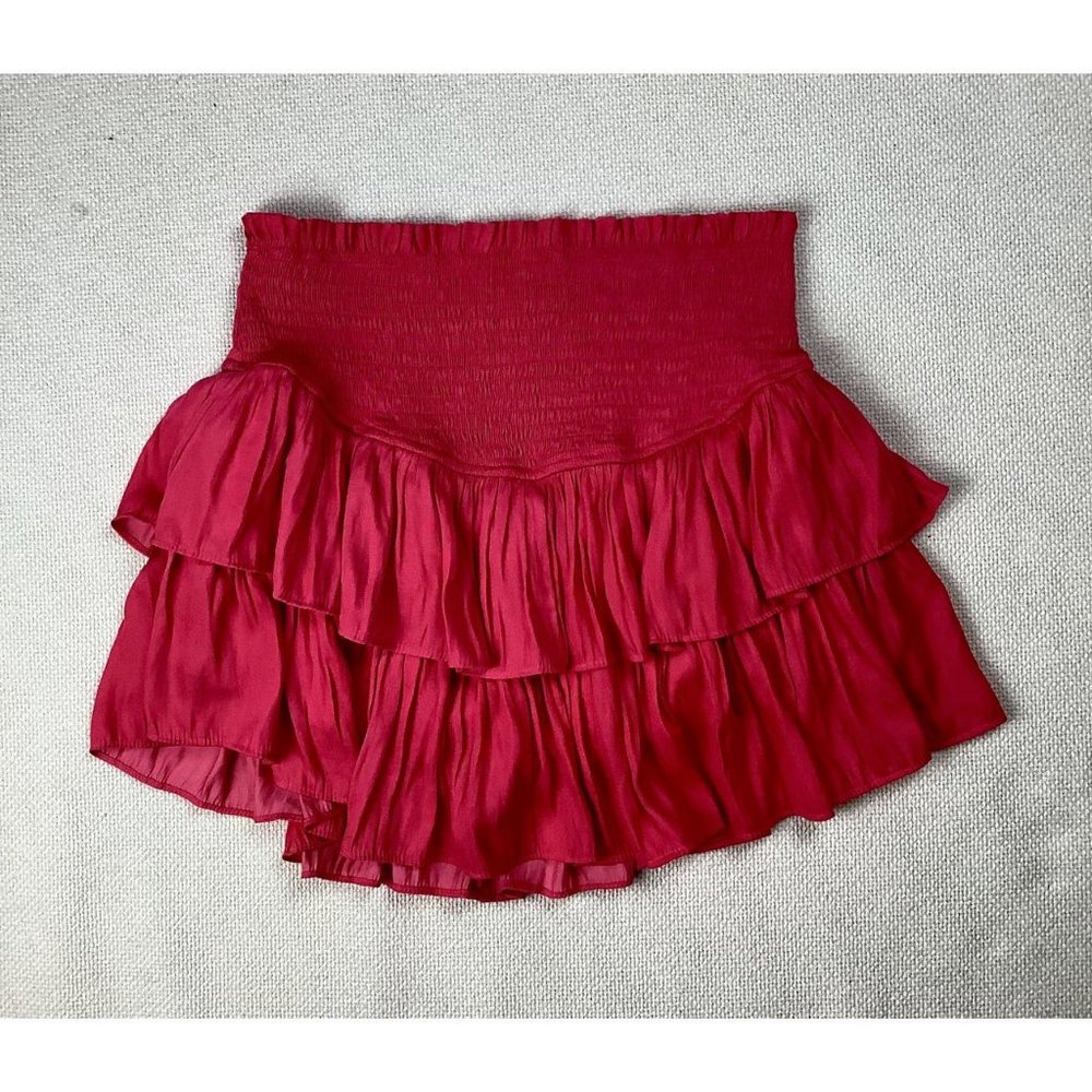 Mustard Seed hot pink ruched waist ruffle mini skirt